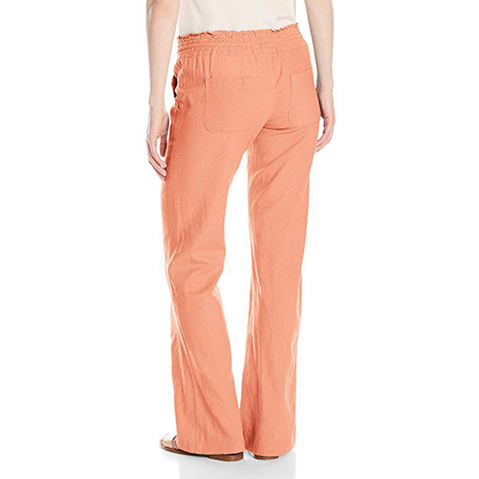 thumbnail image 4 of Pantalones palazzo anchos con cordón de lino suave para mujer: color liso, cintura ajustable, corte fluido para uso informal/viajes, mezcla de lino transpirable, 4 of 8